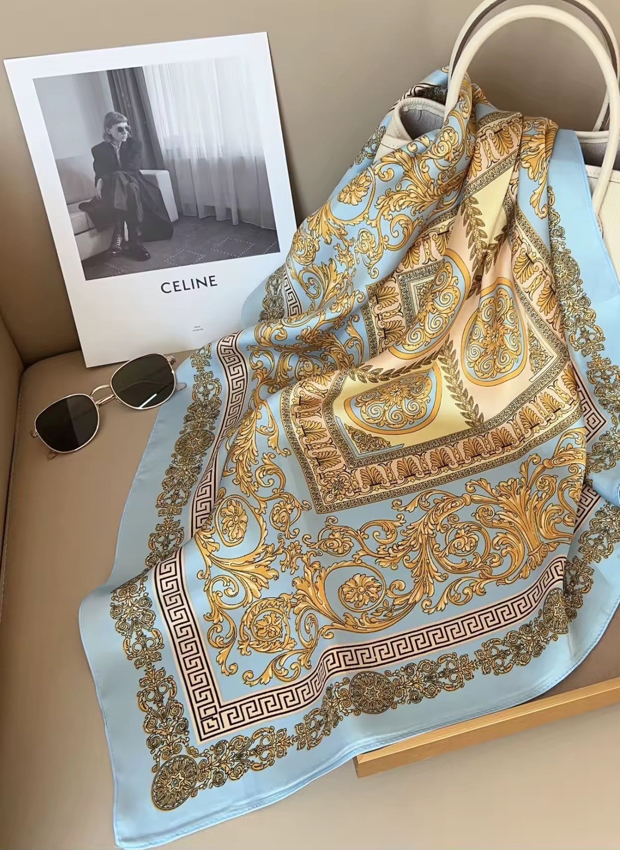 Printed Satin-Feel Square Scarf  70 x 70 cm