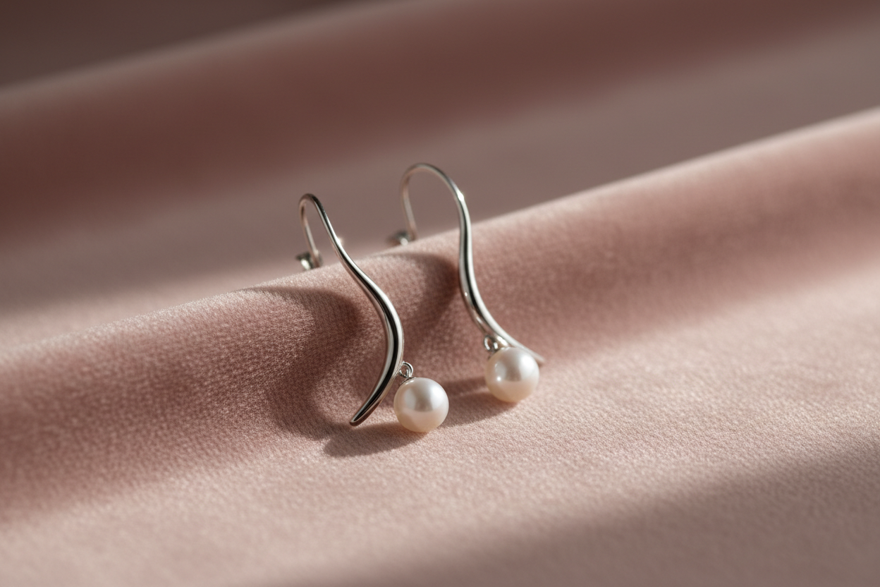 Boucles d'oreilles en argent sur fond nude rosé