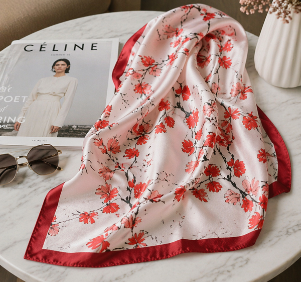 Foulard carré en satin imprimé 70 x 70 cm